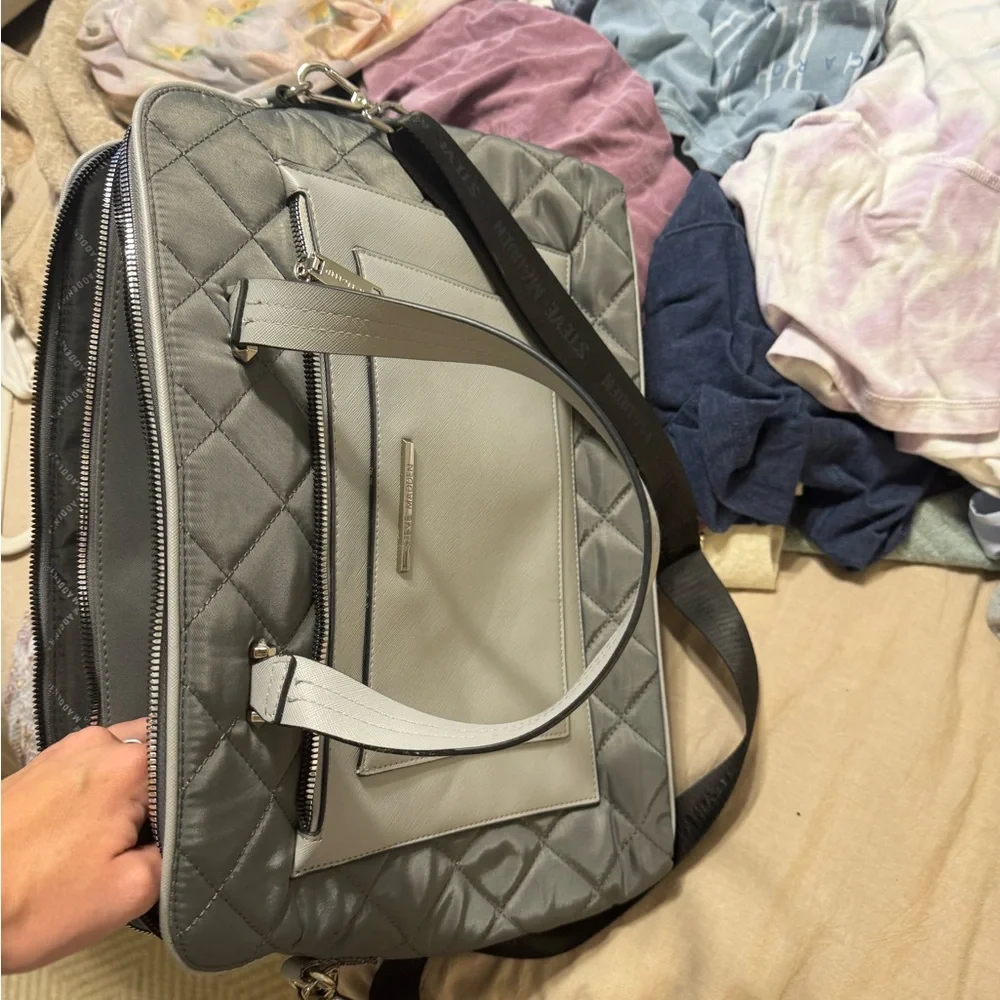 Steve Madden Gray and Cream Quilted Tote
